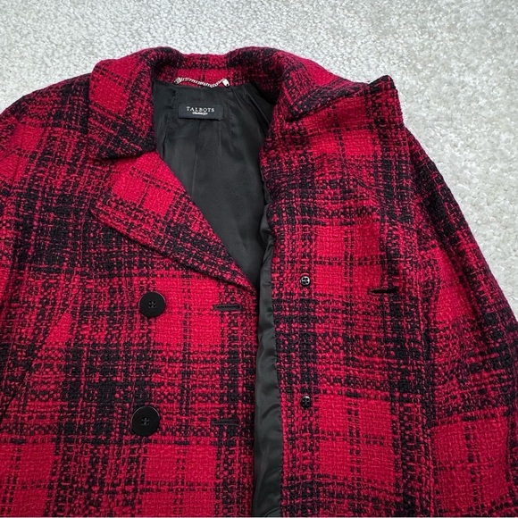 Talbots Tweed Jacket Pea Coat Red Black Buffalo Checked Plaid. Wool Blend. 14 - Picture 6 of 10
